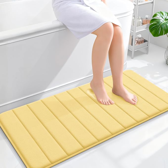 OLANLY Memory Foam Long Bathroom Rugs Runner 44x20, Super Soft Absorbent Bath Mat, Quick Dry, Machine Washable Shower Floor Rugs, Bathmat Carpet, Bathroom Home Decor Accessories, Yellow