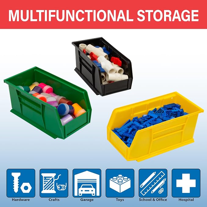 Akro-Mils 30230 AkroBins Plastic Storage Bins, Space-Saving Stackable Bins for Garage, Pantry, Craft Organization, 11" x 5" x 5", Yellow, 12-Pack