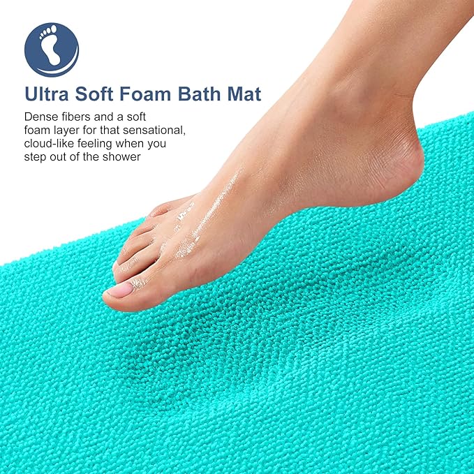 OLANLY Thick Memory Foam Small Bathroom Rugs 24x16, Extra Soft Absorbent Bathroom Mat, Quick Dry Bath Mats, Non-Slip, Machine Washable Carpet for Bathroom, Tub and Shower, Home Decor Accessories, Teal