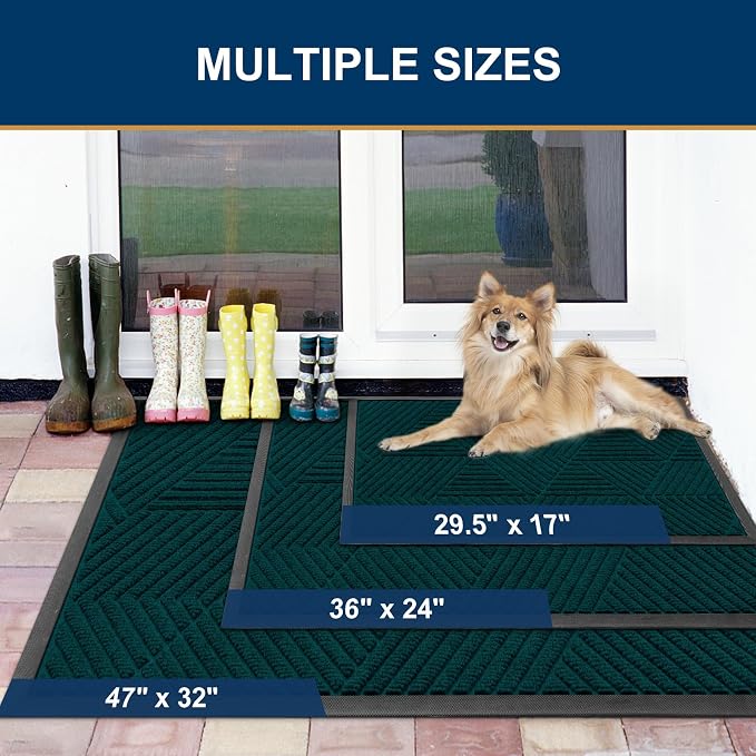 Smiry Front Door Mat Outside Entrance, Heavy Duty Sturdy Natural Rubber Doormat, Trap Dirt and Moisture, Easy Clean Low Profile Welcome Floor Mats for Indoor Outdoor Entry, 35X23 Inch, Atlantic Blue