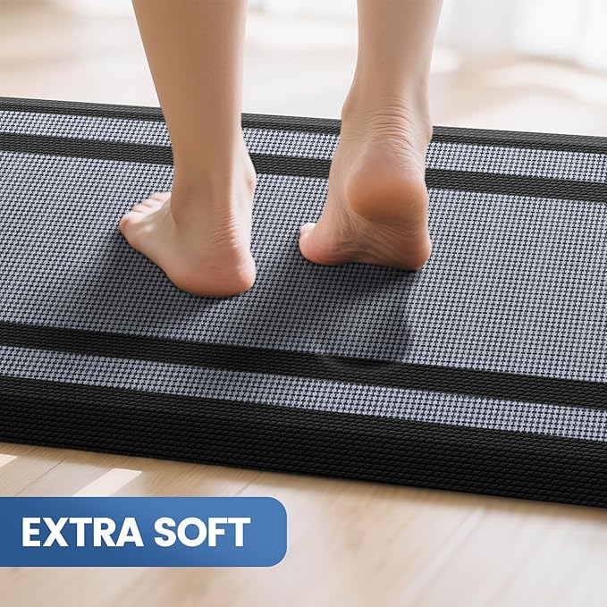 KitchenClouds [2 PCS] Kitchen Rugs Cushioned Anti-Fatigue Kitchen Mats for Floor Waterproof Kitchen Rug Set Non-Slip Comfort Standing Mat for Office, Sink, Laundry 17.3"×28"+17.3"×60",Black