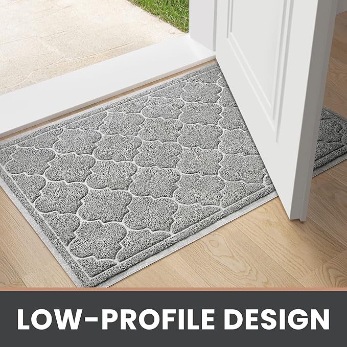 LuxStep Door Mat Large 24x36 Inch Indoor Outdoor Doormat, Non-Slip Low-Profile Design Floor Mat,Front Door Welcome Mat for Entryway,Patio,Garage, Light Grey
