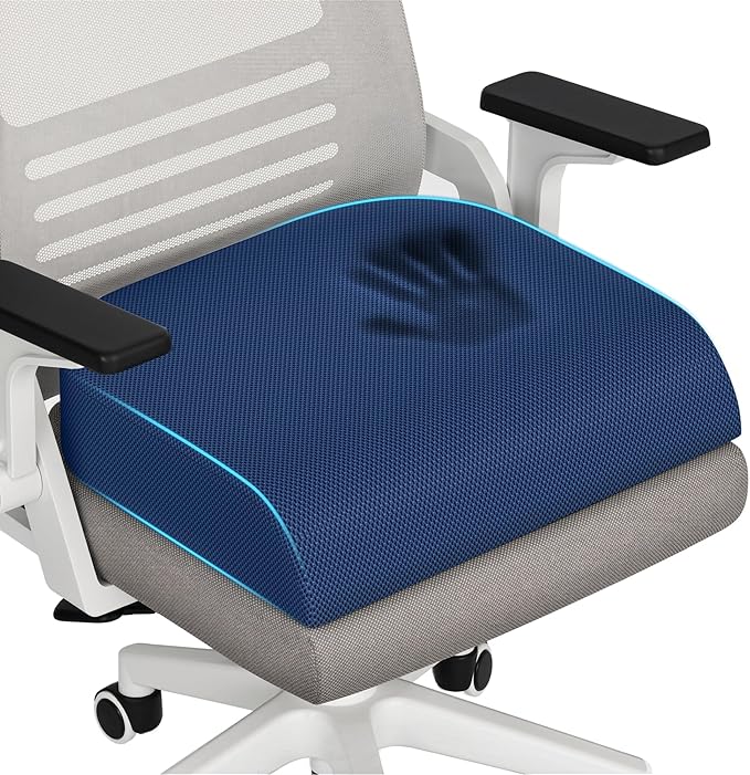 TranquilRelax Large Seat Cushion, Memory Foam Cushion for Long Sitting Hours on Office Chair, Home & Car, Non-Slip Chair Pad for Relieving Back & Sciatica & Hip & Coccyx Pain (Blue)