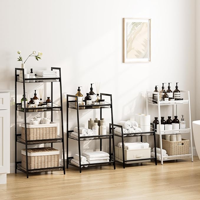 Masupu 3 Tier Bathroom Shelf, Bathroom Organizer and Storage for Small Space, Free-Standing Metal Rack Shelves Waterproof for Kitchen, Bathroom, Laundry, Toilet, White