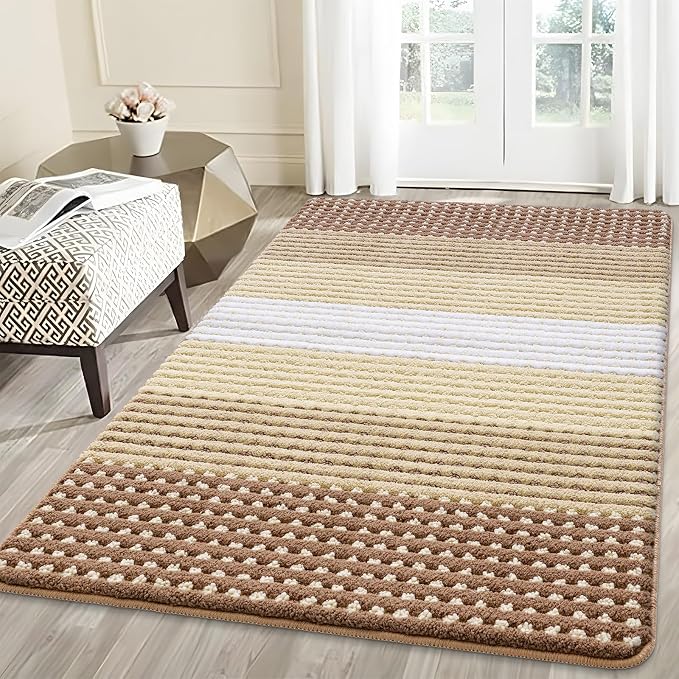 Kitinjoy Indoor Outdoor Door Mat, 59x36 Non-Slip Absorbent Dirt Trapper, Low-Profile Washable Inside Entrance Front Floor Mat, Sturdy Soft Entry Dotted Ombre Doormats for Entryway, Light Brown