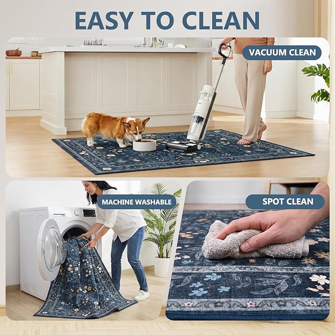 Office Chair Mat for Hardwood Floor & Tile Floor,36"X 48" Heavy Duty Desk Chair Mat for Hard Floors, Under Desk Rug for Rolling Computer Chair,Anti Slip,Low Pile Carpet Floor-Dark Blue Floral Print