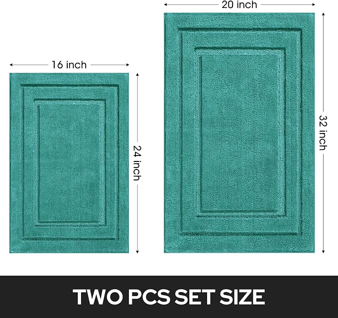 HOMEIDEAS Bathroom Rugs Sets 2 Piece, Super Soft and Absorbent Non Slip Microfiber Machine Washable Bath Mat Set (20" x 32" + 16" x 24", Teal)