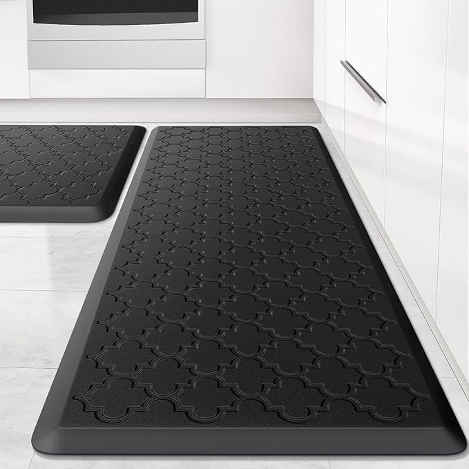 Kitchen Mat [2 PCS] Cushioned Anti-Fatigue Floor Mat Water Resistant Non-Skid Kitchen Mats and Rugs Ergonomic Comfort Foam Kitchen Rugs Standing Mat for Floor Office Sink (Black,20"x30"+20"x47")