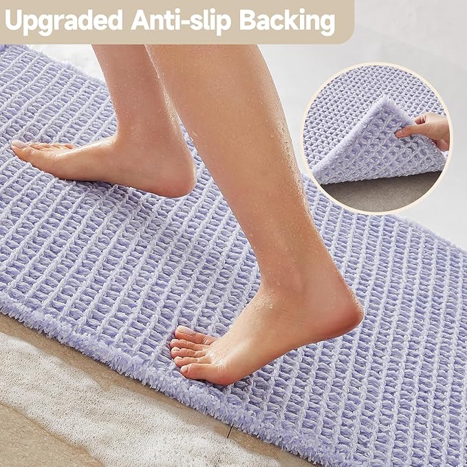 TYUU Waffle Runner Rug Bathroom, Boho Bathroom Rugs Non Slip Washable Long Super Absorbent Quick Dry Cute Bath Mat Farmhouse Bath Mat, 72''x24'' Lavender Cream