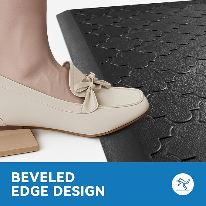 Kitchen Mat Cushioned Anti Fatigue for Floor, Non-Slip Waterproof Comfort Rug for Kitchen Sink, Standing Desk & Laundry, 17.3"x29", Black