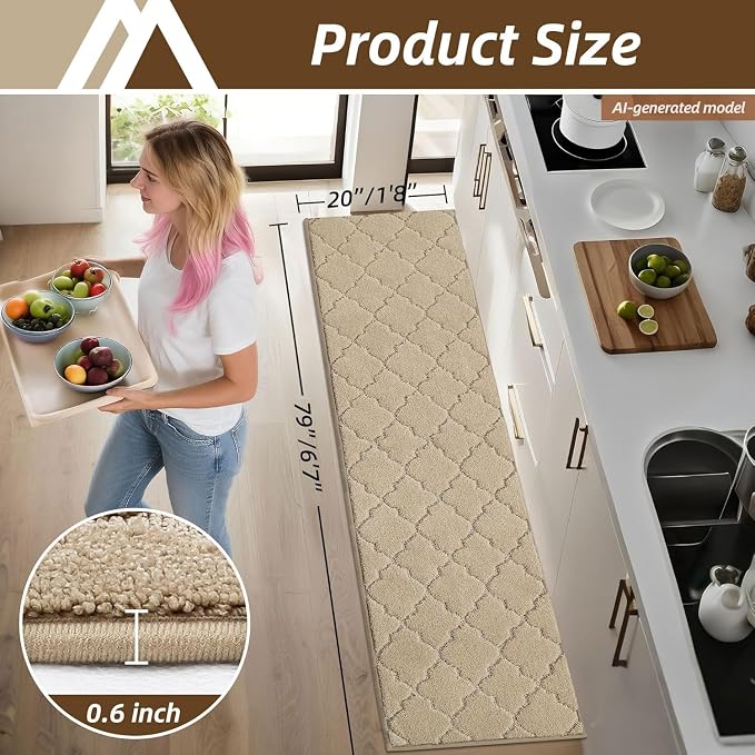 COSY HOMEER Kitchen Rugs 20"x79" Non-Slip Washable Kitchen Mats for Floor Absorbent Kitchen Carpet Soft Rugs for Kitchen,Sink Mat,Entrance,Area Rug,Warm Beige
