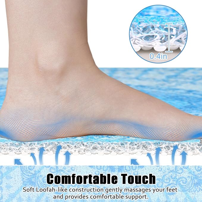 Square Shower Mat Non Slip: 31x31 Inch Extra Large Shower Floor Mat with Drain Hole in Middle - Soft PVC Loofah Bath Mat for Shower - Anti Slip Shower Stall Mat for Elderly and Kids