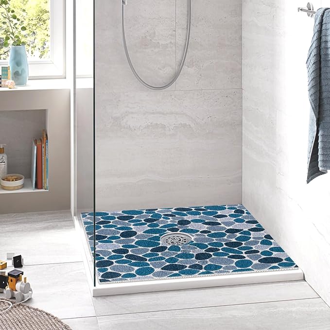 Square Shower Mat Non Slip: 36 x 36 Inch Extra Large Shower Mats with Drain Hole in Middle - PVC Loofah Anti Slip Shower Floor Matt for Inside Shower