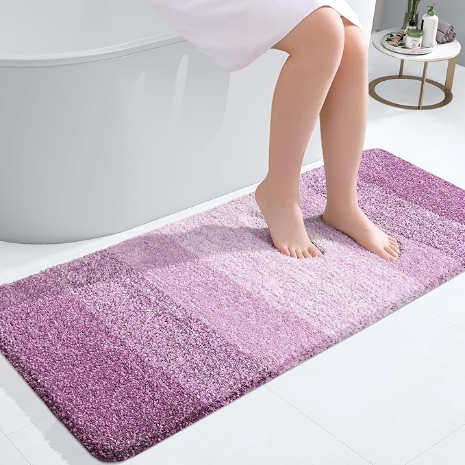 OLANLY Bathroom Runner Rugs Mat 47x20, Extra Soft Absorbent Microfiber Bath Rugs, Rubber Backing, Quick Dry, Long Bath Mats for Bathroom, Tub and Shower, Home Decor Accessories, Pinkish-Purple
