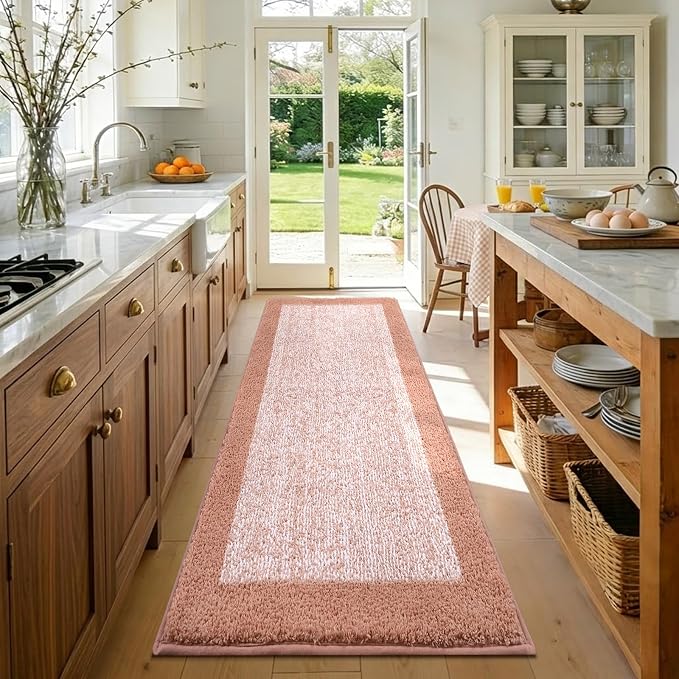 60x24 Long Bathroom Rugs Washable Non Slip, Pink Bath Mat for Bathroom Floor Tub, Soft Absorbent Quick Dry Mats for Shower, Bathtub,Home Decor