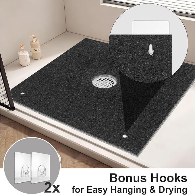 Extra Large Square Shower Mat for Inside Shower, 24 x 24 Inch Shower Floor Mat with Center Drain Hole, Designed for Walk-in Showers, Non-Slip Loofah Mat with Wide Coverage for Stable Standing