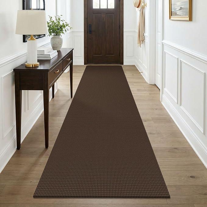 KOZYFLY Cotton Runners for Hallway 3x9, Wide Washable Runner Rug, Woven Non Slip Kitchen Runner, Braided Entryway Rug, Floor Carpet for Foyer, Bedroom, Hall, Brown/Dark Brown