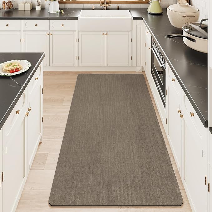 Mecko Bath Mat, Ultra Absorbent Quick Dry Bathroom Floor Mats-Rubber Non-Slip Thin Bathroom Rug Fit Under Door, Faux Suede Surface Shower Rug for Bathtub, Sink, Shower Room(Brown,24"x48")