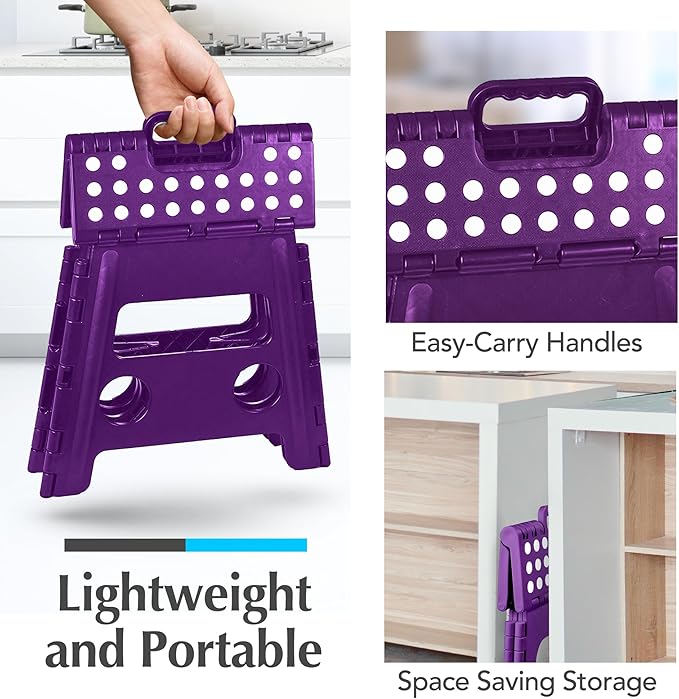 Handy Laundry Folding Lightweight Step Stool - Sturdy Enough to Support Adults - Opens Easy with One Flip - Great for Kitchen, Bathroom or Bedroom (White - 13 Inch)