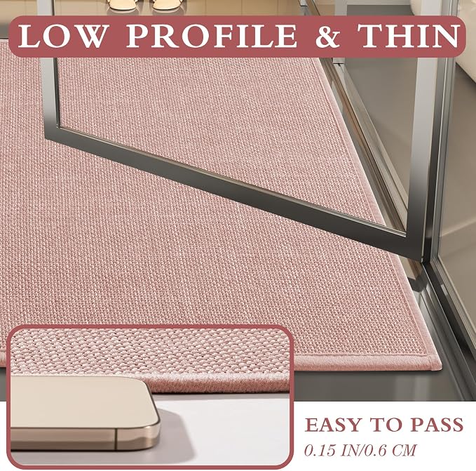 YIHOUSE Pink Bathroom Rug Set, 2 Piece, 17"x24" + 17"x47", Non-Slip, Quick Dry, Machine Washable, Modern Style, Bath Mat