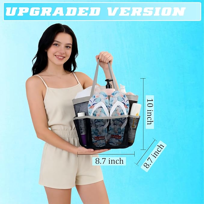 Attmu Mesh Shower Caddy Portable for College Dorm Room Camping Essentials, Shower Caddy Dorm with 9-Pockets, Large Capacity Hanging Basket Bathroom Bag for Toiletry, Swimming, Gym, Camp, Beach