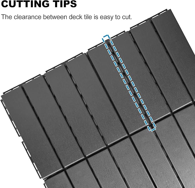 ToLanbbt Plastic Interlocking Deck Tiles 36 Pack 12"x12" Waterproof Indoor Outdoor Composite Patio Flooring Decking Tiles All Weather Use for Patio Porch Balcony Backyard Poolside, Dark Grey