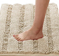 H.VERSAILTEX Bath Mats for Bathroom Non Slip Thick Chenille Striped Bath Rug Absorbent Fluffy Soft Shaggy Rugs Washable Dry Fast Plush Mats for Indoor, Bath Room, Tub - 20" x 32", Fog