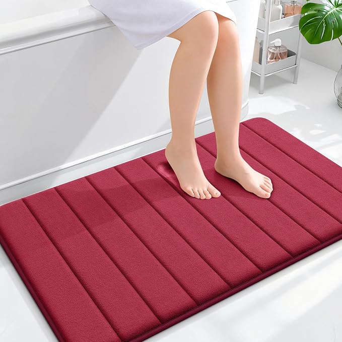 OLANLY Memory Foam Bath Mat 40x24, Super Soft Absorbent Bathroom Rugs, Quick Dry, Machine Washable Shower Floor Rugs, Bathmat Carpet, Bathroom Home Decor Accessories, Burgundy