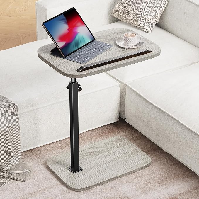 HUANUO TV Tray Table，Adjustable Height TV Tray with 360° Swivel & 90° Tilt, Sturdy Side Table with Anti-Slip Bar for Laptop, Eating, Space-Saving Side Table for Couch, Bedside, Living Room