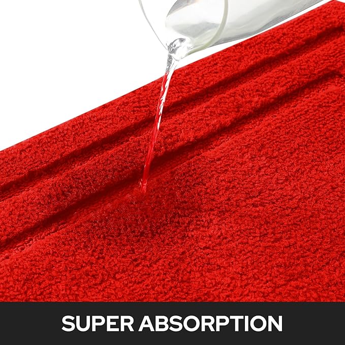 HOMEIDEAS Bathroom Rugs Sets 2 Piece, Super Soft and Absorbent Non Slip Microfiber Machine Washable Bath Mat Set (20" x 32" + 16" x 24", Red)