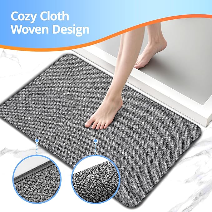 Bathroom Rugs 17x27Inch, Thin Bath Mat with Rubber Backing Non-Slip, Absorbent, Quick Dry Machine Washable, Home Decor Accessories Cozy Cloth Bathroom Mat fit Under Door/Sink/Tub/Shower-Dark Grey