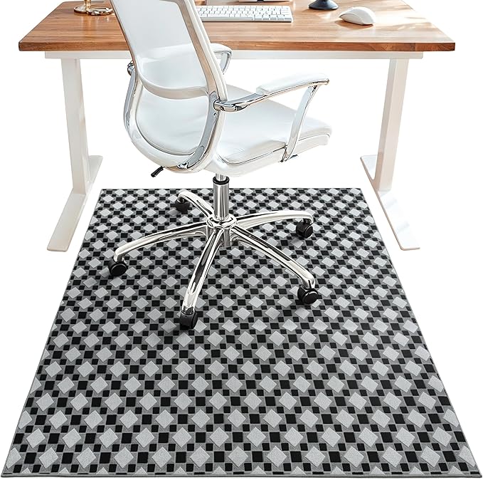 48"x60" Office Chair Mat for Hardwood Tile Floor, Under Desk Carpet Protector for Rolling Computer Chair Mat, Machine Washable Area Rug, Anti-Slip 1/5" Thick Low Pile Thin Floor Mat, Basalt Grey