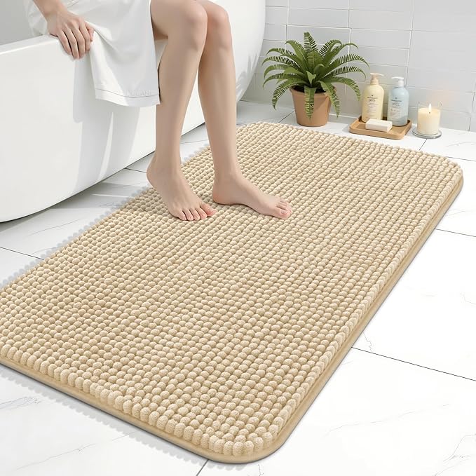 Arotive Bathroom Rugs 36" x 24", Ultra Soft Absorbent Chenille Bath Rugs, Non-Slip Rubber Backing, Machine Washable Bath Mats for Bathroom Floor, Tub and Shower, Home Decor Accessories, Beige