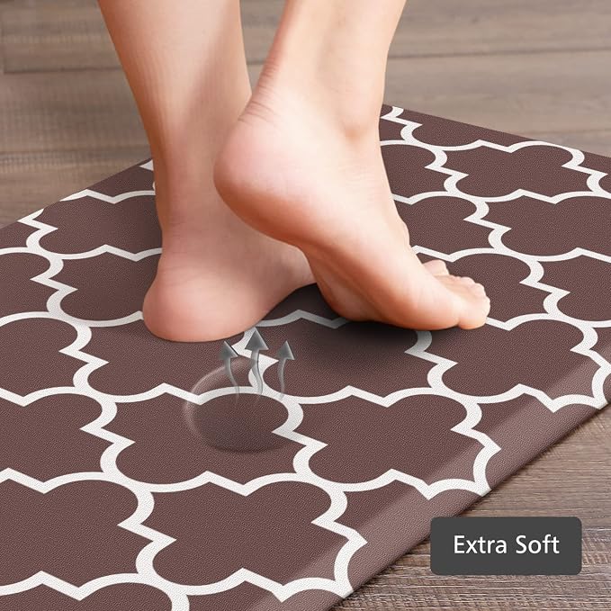KMAT Kitchen Mat [2 PCS] 0.47in Cushioned Anti-Fatigue Kitchen Rug, Waterproof Non-Skid Heavy Duty PVC Ergonomic Comfort Standing Mat for Floor, Brown