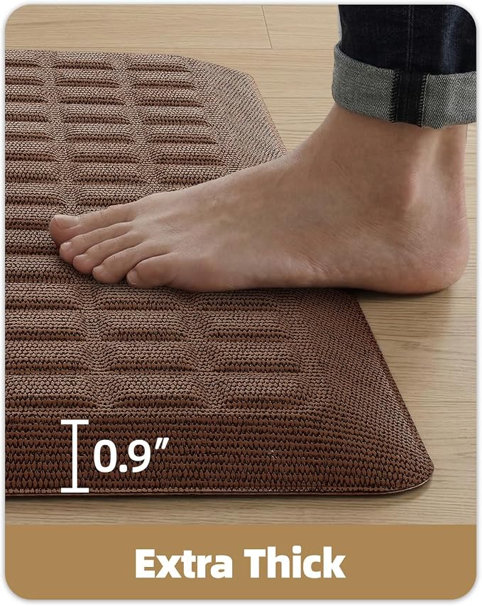 Color&Geometry 0.9 Inch Extra Thick Anti Fatigue Kitchen Floor Mat, High-Density Supportive Foam Standing Desk Mat, Waterproof Non-Slip Comfort for Sink, Office, Laundry, 20"x32", Brown