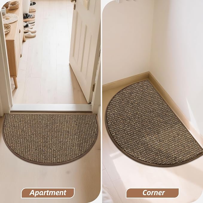 BEQHAUSE Dirt Trapper Door Mat 17" x 30" Half Circle Non-Slip Washable Doormats Entrance Rugs Absorbent Welcome Low Profile Floor Mats for Front Back Door and Entryway, Brown