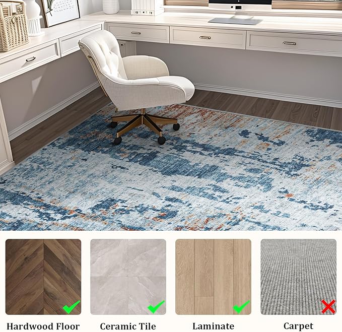 Office Chair Mat for Hardwood Floor, 72"x48" Easy Glide Computer Chair Mat Protector for Rolling Chair Under Desk Rug Nonslip Backing, Machine Wash