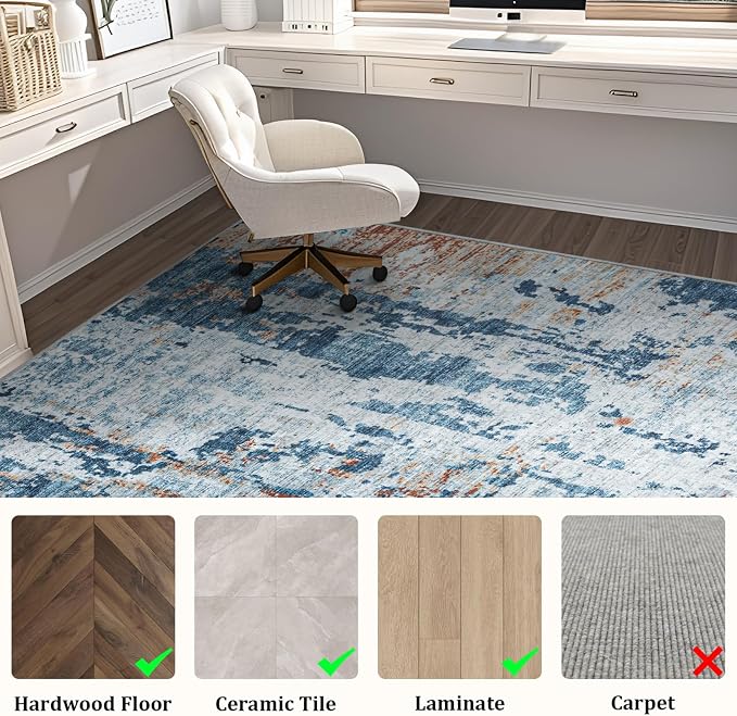 Office Chair Mat for Hardwood Floor, 60"x45" Easy Glide Computer Chair Mat Protector for Rolling Chair Under Desk Rug Nonslip Backing, Machine Wash