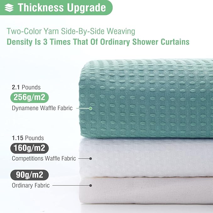 Dynamene 60 inch Stall Shower Curtain - Waffle Weave Heavy Duty Thick Fabric Shower Curtains for Bathroom,Weighted Hotel Spa Luxury Cloth Bath Curtain Set with 10 Plastic Hooks,60x72, Teal/Turquoise