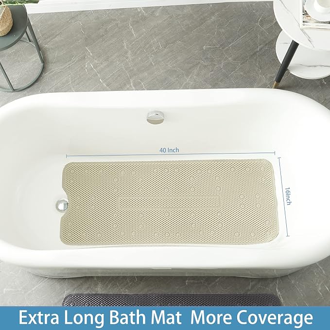 Webos Soft Bathtub Mat Non Slip: Memory Foam Shower Mat with Suction Cups for Bathroom Inside Tub 40X16Inch (Taupe)