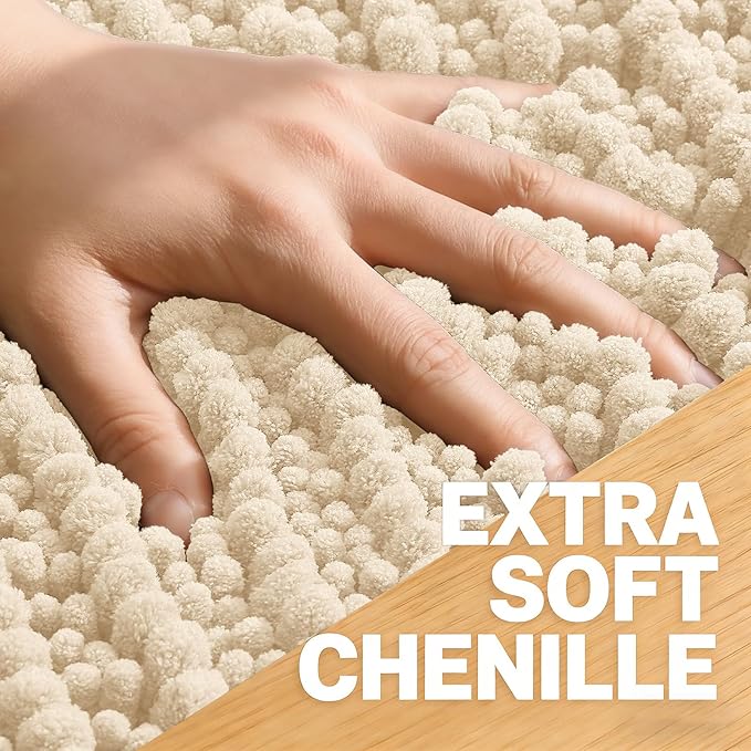 OLANLY Bathroom Rug Mat 36x24, Thick Soft and Absorbent Chenille Bath Mat, Non-Slip Rubber Backing, Machine Washable Quick Dry Bath Rugs for Tub Shower Floor, Home Decor Accessories, Beige