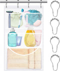Mesh Shower Caddy Hanging,Hanging Mesh Pockets Shower Curtain Liner Pockets Hanging with Pockets Quick Dry Cruise RV Camper Bathroom Organizer with Shower Curtain Hooks