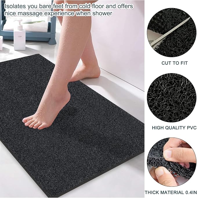 SONGZIMING Shower Mat Non Slip 40.2 x16.1 Inch, Loofah Shower Mat Anti Slip Tub Mat Without Suction Cups, Shower Floor Mat for Wet Area, Quick Drying, Black