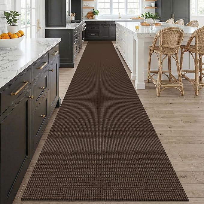 KOZYFLY 3x20 Runners Rugs for Hallway, Extra Long Washable Runner Rug, Non Slip Rubber Backed Kitchen Runner, Cotton Entryway Rug, Floor Carpet for Entry, Aisle, Hall, Brown/Dark Brown