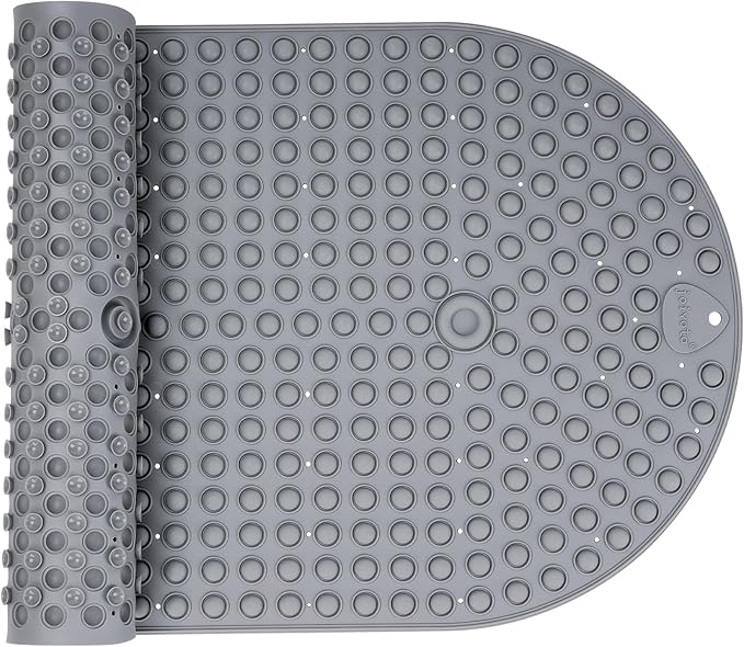 Extra Large Shower Mat 33x17.3 - Non Slip Silicone Bath Mat for Walk in Shower or Garden Tub, Oversized Bubble Pop It Bathroom Floor Mat for Seniors, Heavy Duty Quick Dry, Dark Grey