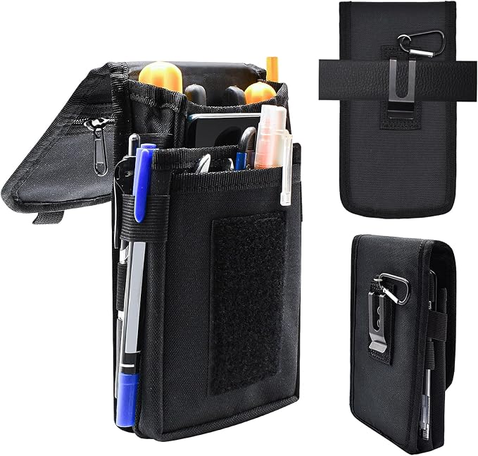 Belt Tool Pouch, Tactical Utility Organizer with Cell Phone Holder, Durable Heavy-Duty 1000D Nylon EDC Multitool Holster with Multi-Pockets for Electricians, Handymen, Work, Hiking, Daily Use