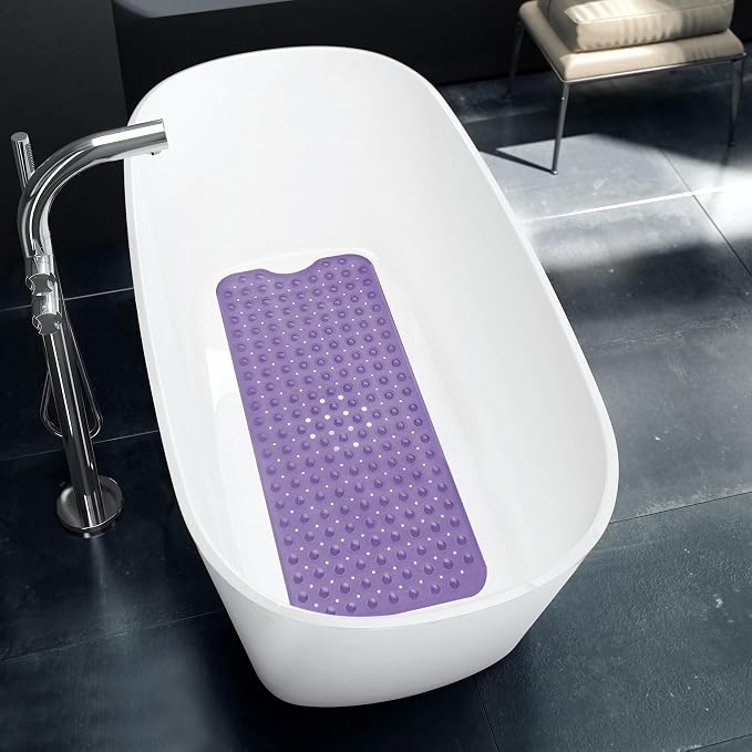 LDC Bath Mat for Tub, Inside Shower Bathtub Mat with Drain Holes and Suction Cups, Anti Slip Bath Mat Inside Tub Extra Long, 40x16 - Purple