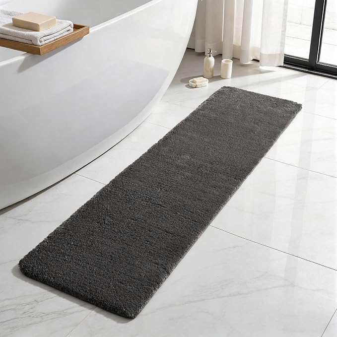 TYUU Dark Grey Bathroom Runner Rugs, Ultra Soft Long Bath Mat Machine Washable Super Absorbent Quick Dry Bathroom Runner Rug 16 x 60 Non Slip, Dark Grey 16" x 60"