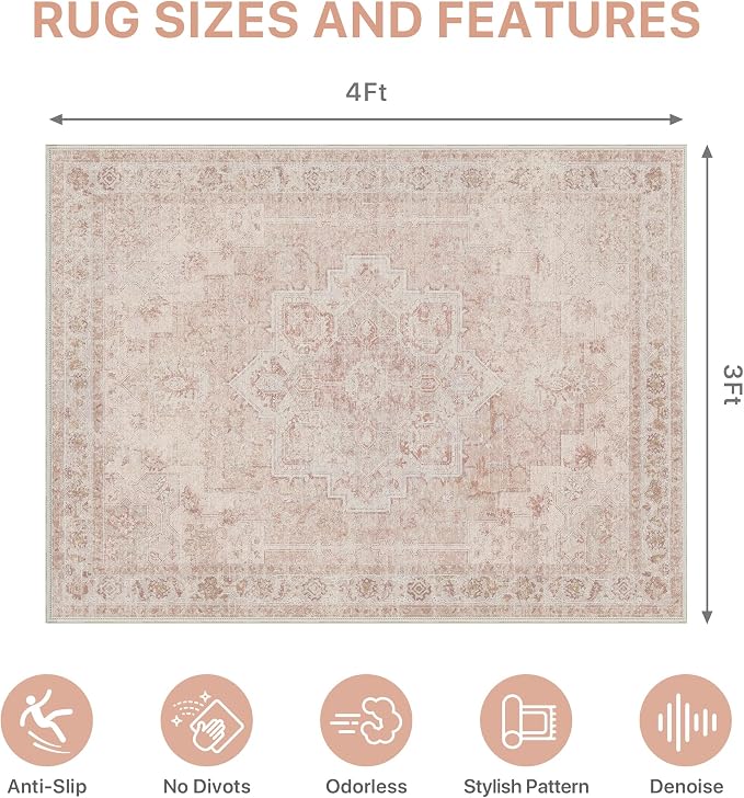36"x48" Office Chair Mat for Hardwood Tile Floor, Under Desk Carpet Protector for Rolling Computer Chair Mat, Machine Washable Area Rug, Anti-Slip 1/5" Thick Low Pile Thin Vinyl Floor Mat, Light Pink