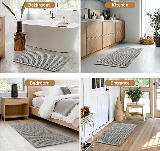 JIUZHEN Set of 2 Waffle Bath Mats Super Absorbent Boho Bath Rugs Non Slip Washable Bathroom Rugs Ultra Soft Machine Washable Shower Mats for Bathroom Floor, Tub, 16" x 24" +24" x 36", Grey